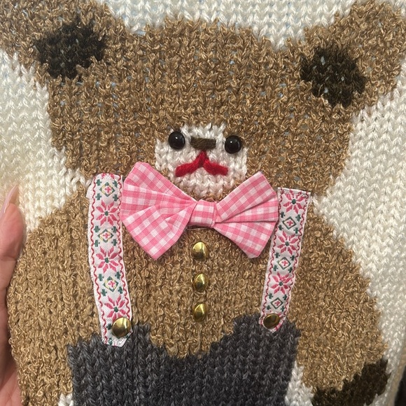 Vintage | Heidi Hand Sewn 3/D Teddy Bear 🧸 sweater Sz M - Picture 9 of 10